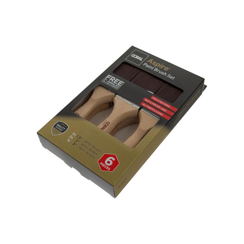 Coral Aspire Paint Brush Set 2X 1.5 Inch 2X 2 Inch 3 Inch 2 Inch Angled Stubby 6 Piece
