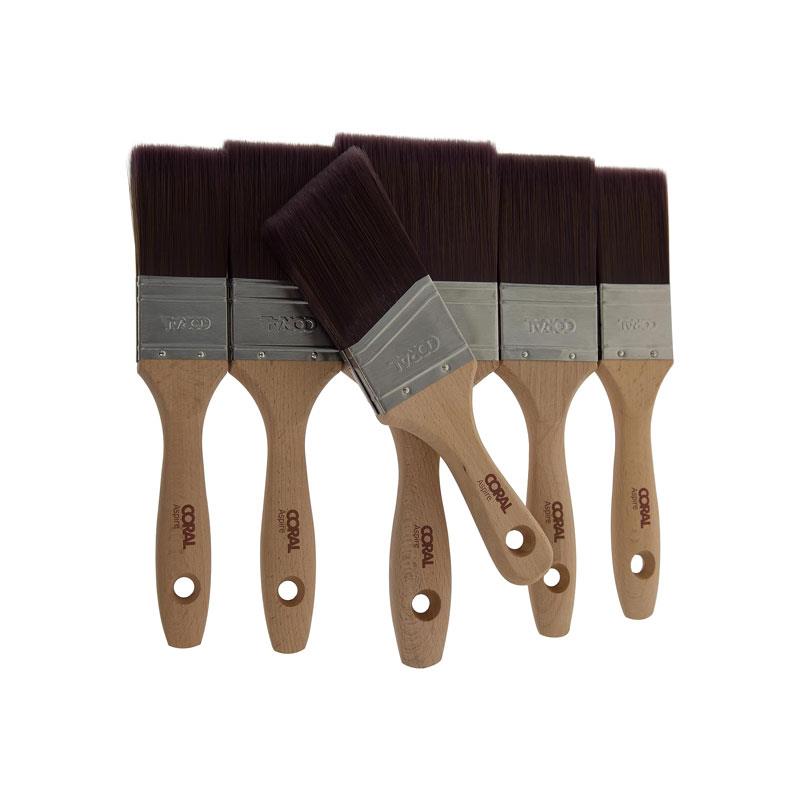 Coral Aspire Paint Brush Set 2X 1.5 Inch 2X 2 Inch 3 Inch 2 Inch Angled Stubby 6 Piece