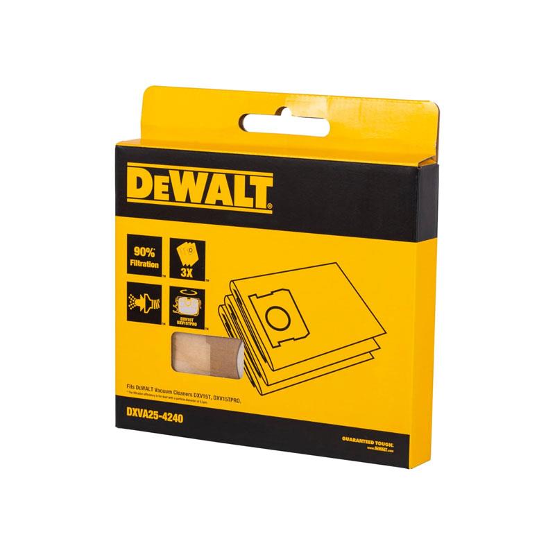 Dewalt DXVA25-4240 Dust Bags For DXV15T Wet/Dry Vacuum Cleaner Pack of 3 Beige