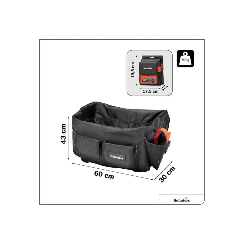 Hultafors Tool Bucket Organiser With 31 Pockets Robust Material With 1680 Denier For Organising And Storing Tools Black/Red