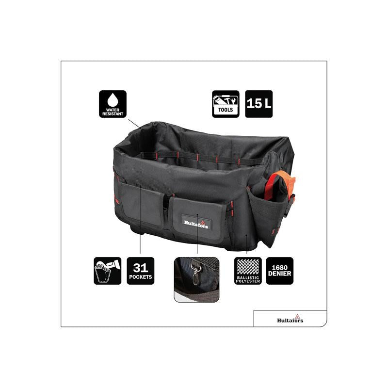 Hultafors Tool Bucket Organiser With 31 Pockets Robust Material With 1680 Denier For Organising And Storing Tools Black/Red