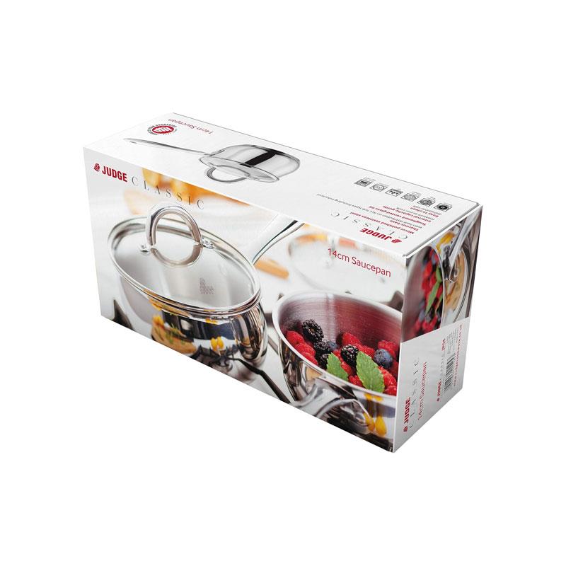 Judge Classic Saucepan 14cm With Glass Lid Polished Stainless Steel 1 Litre Silver