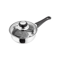 Judge Essentials Two Cup Egg Poacher Frying Pan 16cm Vented Glass Lid Stay-Cool Handle Stainless Steel Silver
