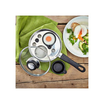 Judge Essentials Two Cup Egg Poacher Frying Pan 16cm Vented Glass Lid Stay-Cool Handle Stainless Steel Silver