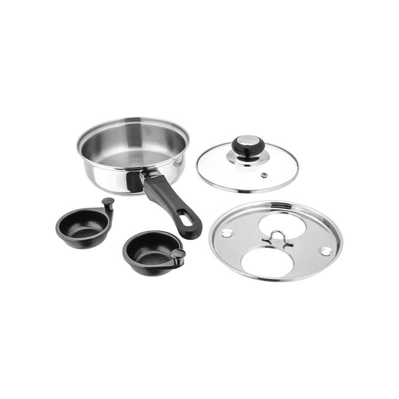 Judge Essentials Two Cup Egg Poacher Frying Pan 16cm Vented Glass Lid Stay-Cool Handle Stainless Steel Silver