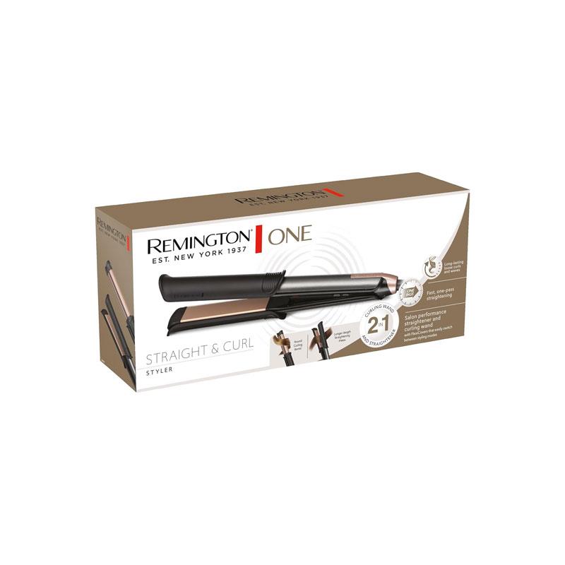 Remington One Straight And Curl Styler Hair Straightener And Curling Wand Heats Up In 20 Seconds 5 Settings 150-230°C Grey