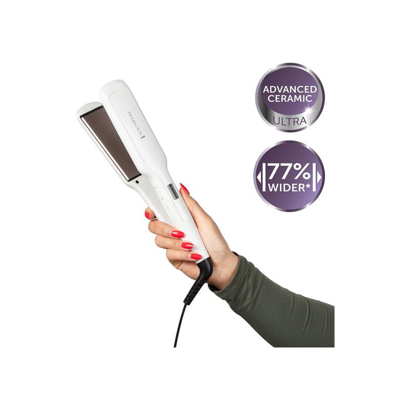Remington Pro-Ceramic Extra Wide Plate Hair Straightener 45mm Floating Plates 15 Second Heat 9 Settings 150-230°C White