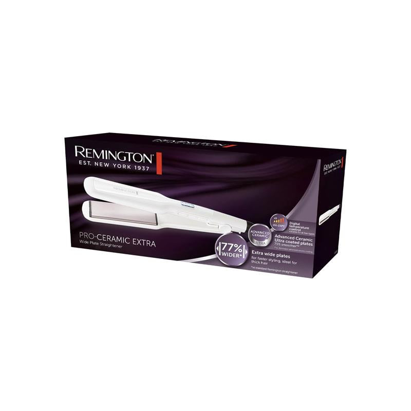 Remington Pro-Ceramic Extra Wide Plate Hair Straightener 45mm Floating Plates 15 Second Heat 9 Settings 150-230°C White