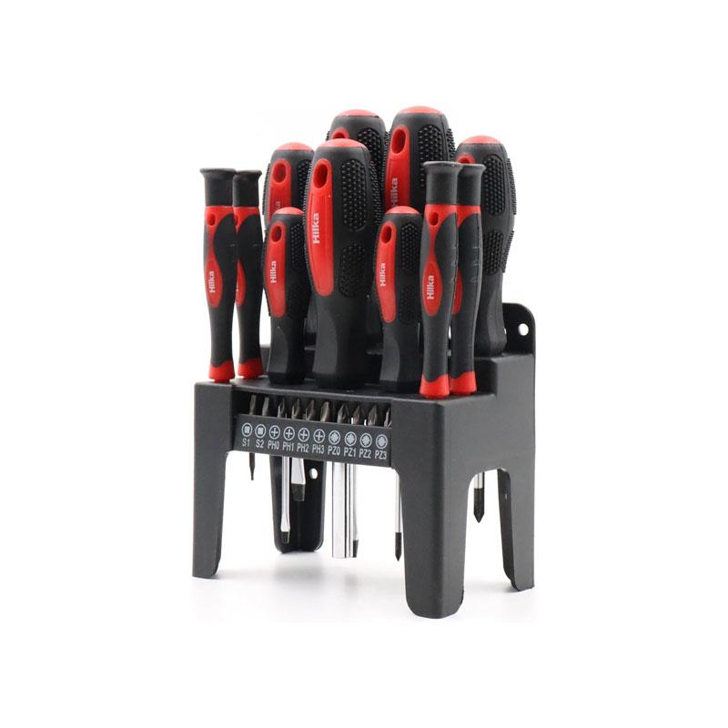 Hilka Tools Screwdriver Set Chrome Vanadium Steel Soft Grip Handles With Storage Stand 21 Piece Main image