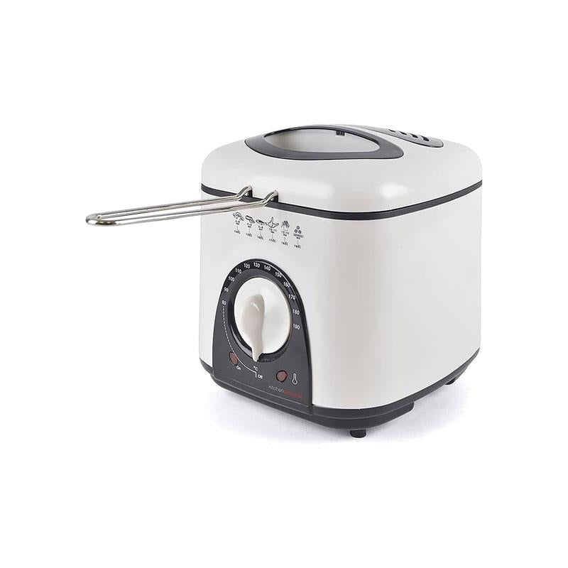 Lloytron KitchenPerfected Compact Deep Fryer Non-Stick Thermostat Control Frying Basket With Removable Handle 950W 1 Litre Ivory White