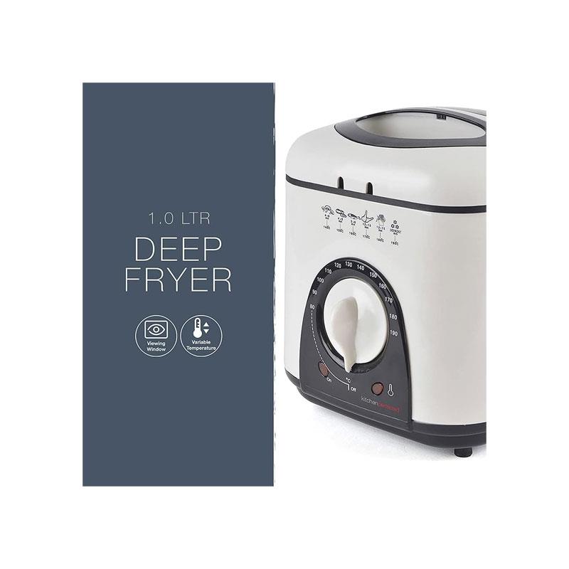 Lloytron KitchenPerfected Compact Deep Fryer Non-Stick Thermostat Control Frying Basket With Removable Handle 950W 1 Litre Ivory White