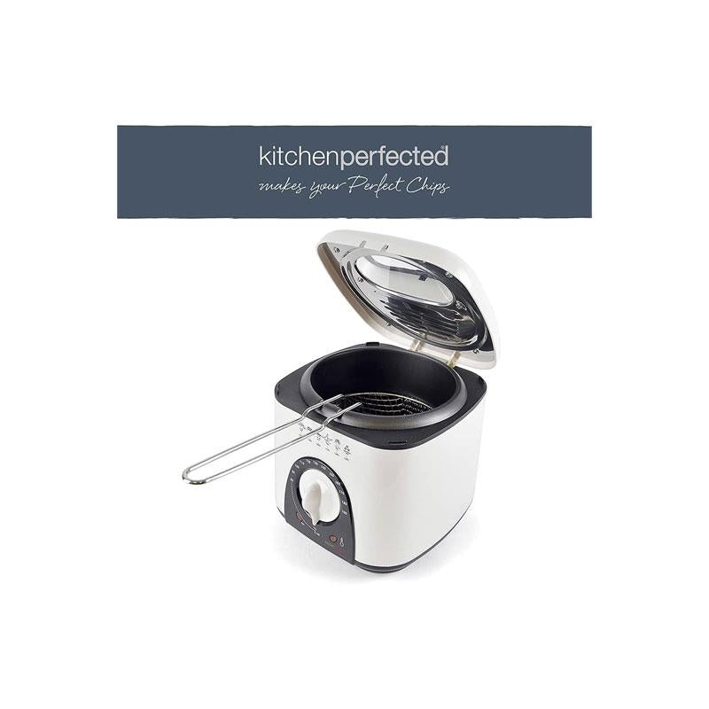 Lloytron KitchenPerfected Compact Deep Fryer Non-Stick Thermostat Control Frying Basket With Removable Handle 950W 1 Litre Ivory White