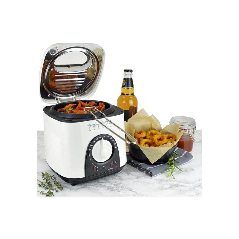 Lloytron KitchenPerfected Compact Deep Fryer Non-Stick Thermostat Control Frying Basket With Removable Handle 950W 1 Litre Ivory White