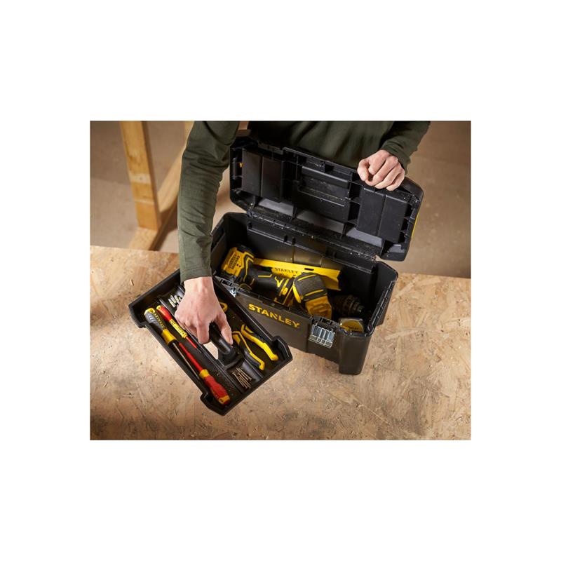 Stanley Essential Tool Box 19 Inch/50cm Durable Storage Solution Removable Tote Tray And Tools Storage Organisers Black/Yellow