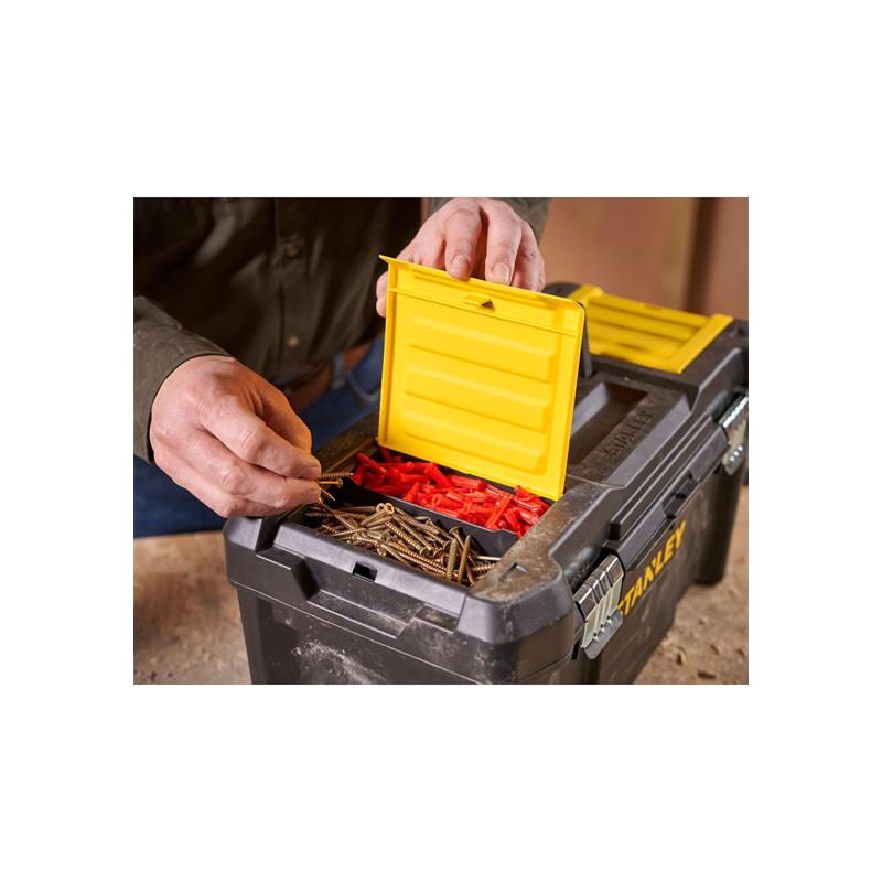 Stanley Essential Tool Box 19 Inch/50cm Durable Storage Solution Removable Tote Tray And Tools Storage Organisers Black/Yellow