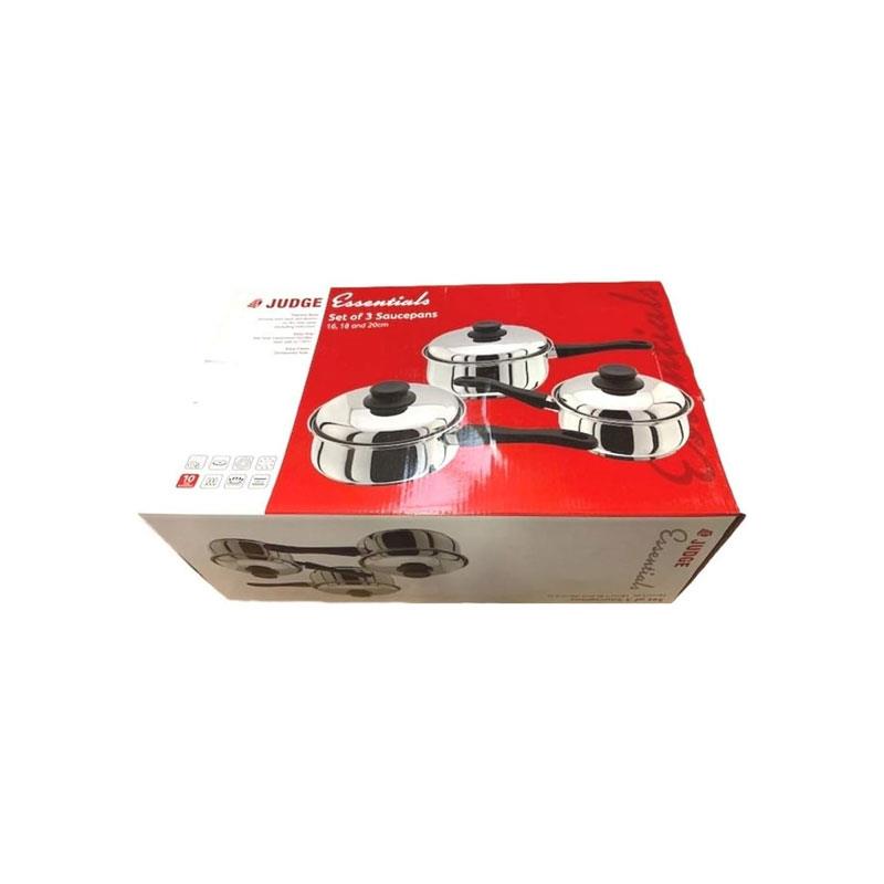 Judge Essentials Saucepan Pan 16/18/20cm Stainless Steel 3 Piece Set Silver