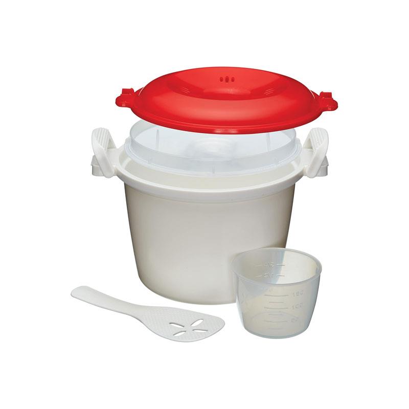 KitchenCraft Rice Cooker Microwave Steamer BPA Free Plastic 600W 1.5 Litre White/Red