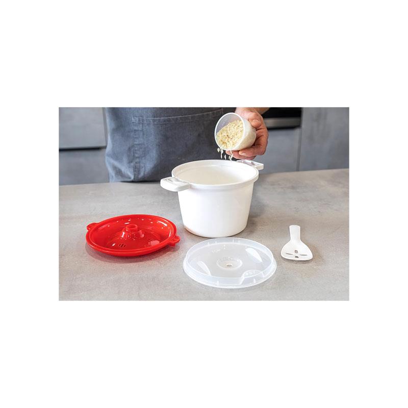 KitchenCraft Rice Cooker Microwave Steamer BPA Free Plastic 600W 1.5 Litre White/Red