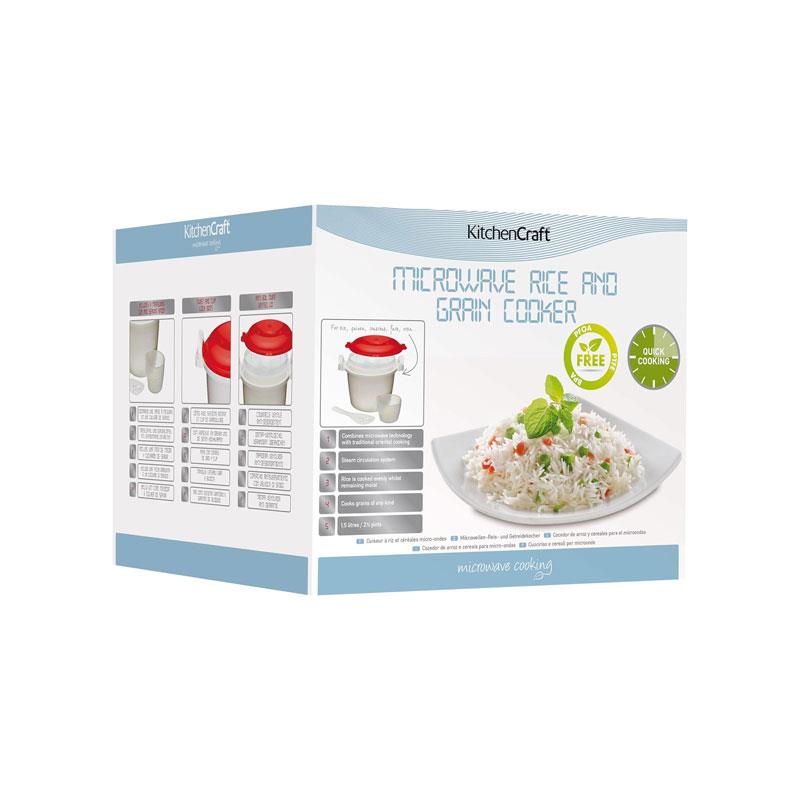 KitchenCraft Rice Cooker Microwave Steamer BPA Free Plastic 600W 1.5 Litre White/Red