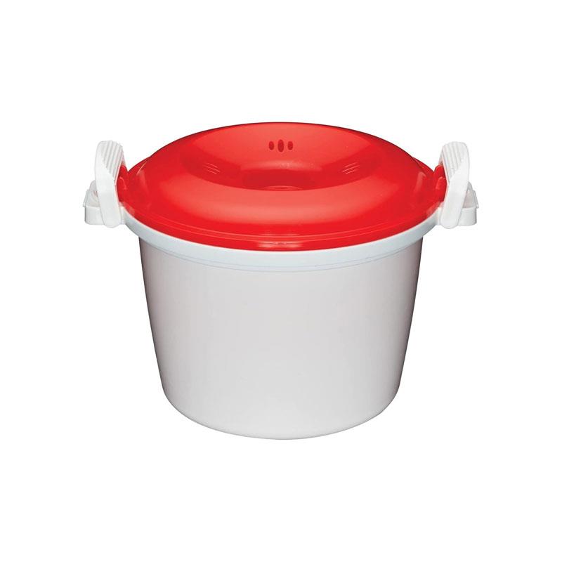 KitchenCraft Rice Cooker Microwave Steamer BPA Free Plastic 600W 1.5 Litre White/Red