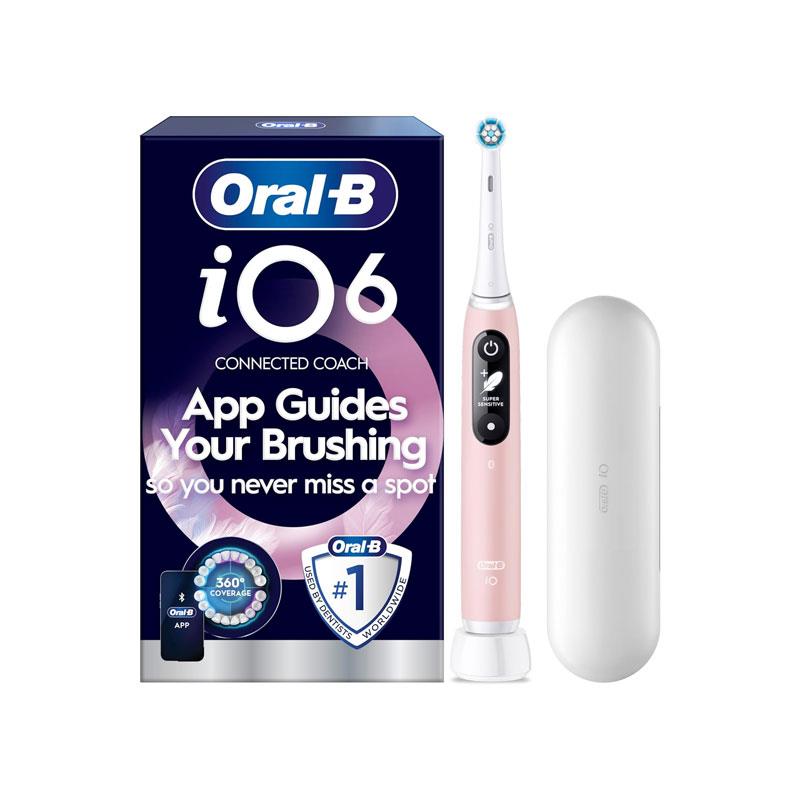 Oral-B iO6 Electric Toothbrush 5 Modes With Ultra-Sensitive Brushing Timer Bluetooth Connectivity 1 Tooth Brushhead And Travel Case Pink Main image