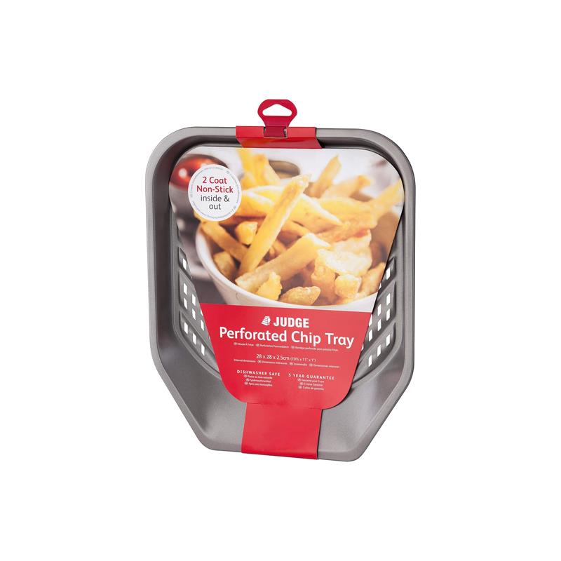 Judge Non-Stick Square Chip Tray With Perforated Base Carbon Steel 35 x 30 x 2cm Silver