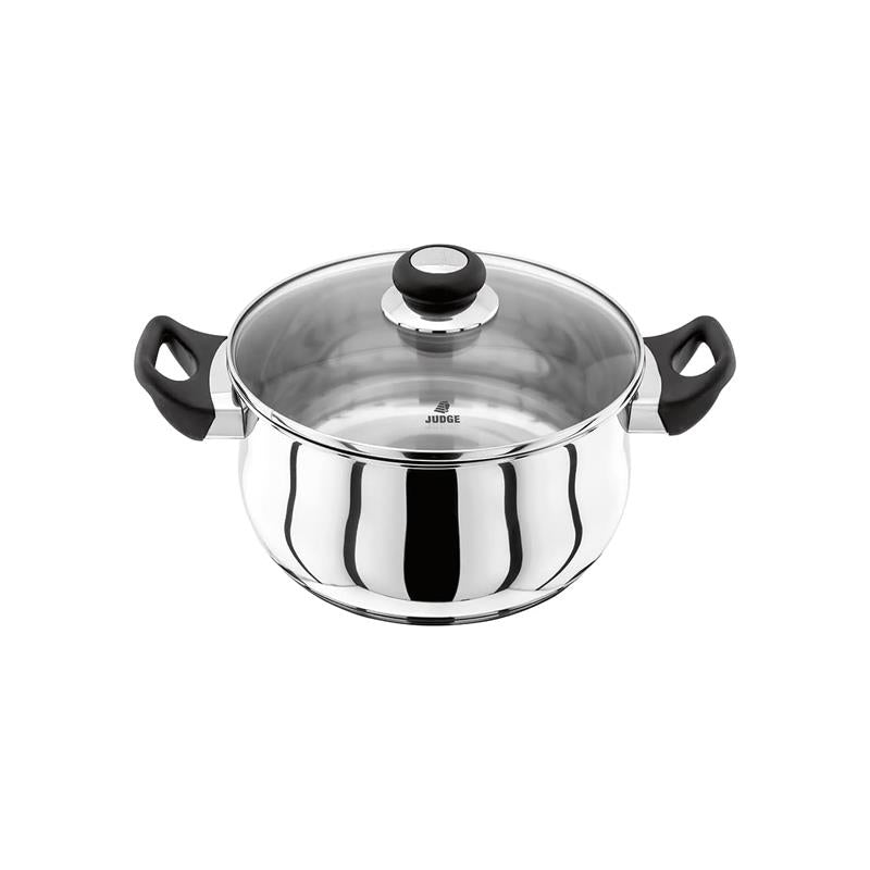 Judge Vista Casserole Pot 24cm/4 Litre Large Stainless Steel Shatterproof Vented Glass Lid With Twin Handles Silver