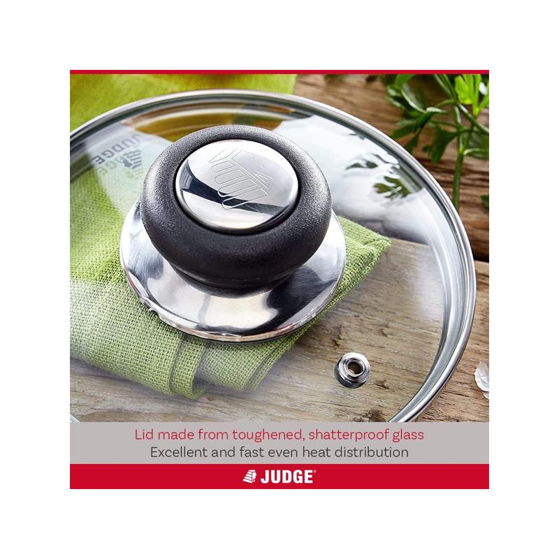Judge Vista Casserole Pot 24cm/4 Litre Large Stainless Steel Shatterproof Vented Glass Lid With Twin Handles Silver