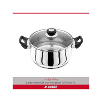 Judge Vista Casserole Pot 24cm/4 Litre Large Stainless Steel Shatterproof Vented Glass Lid With Twin Handles Silver