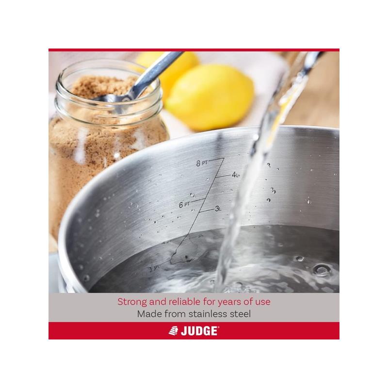 Judge Vista Casserole Pot 24cm/4 Litre Large Stainless Steel Shatterproof Vented Glass Lid With Twin Handles Silver