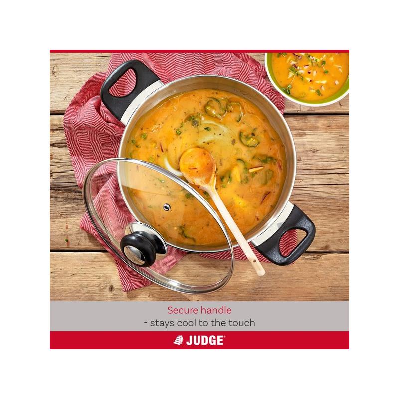 Judge Vista Casserole Pot 24cm/4 Litre Large Stainless Steel Shatterproof Vented Glass Lid With Twin Handles Silver