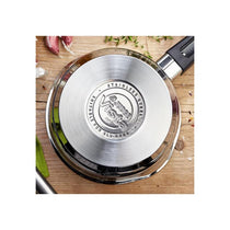 Judge Vista Draining Cookware Set Set of 5 16cm 18cm 20cm Saucepans With Pouring Lip And Strainer Lids 14cm Milk Pan 26cm Non-Stick Frying Pan Silver