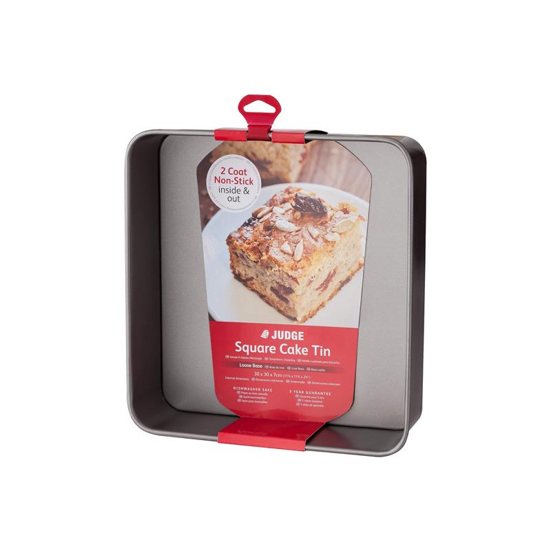 Judge 12Inch/30cm Square Cake Tin And Loose Base Non-Stick Carbon Steel Grey