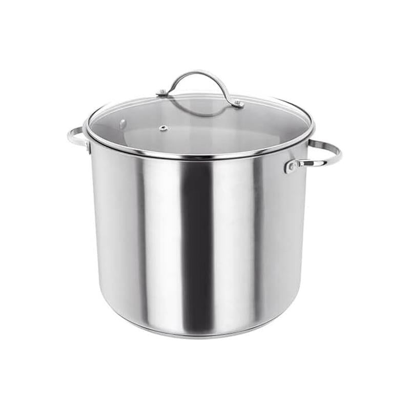 Judge Essentials Stockpot 28cm 13 Litre With Glass Lid And Hollow Handles Polished Stainless Steel Silver