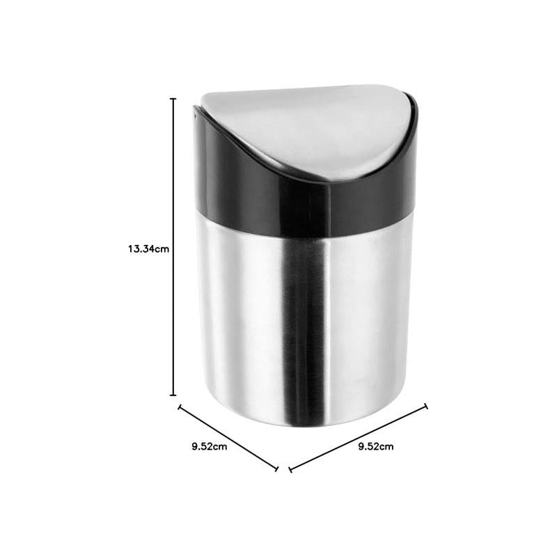 Kitchen Mini Worktop Bin Stainless Steel 300ml Compact Swing Lid Rubbish Bin Silver