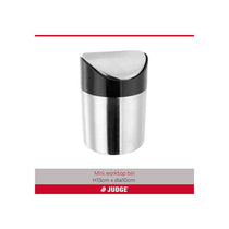 Kitchen Mini Worktop Bin Stainless Steel 300ml Compact Swing Lid Rubbish Bin Silver