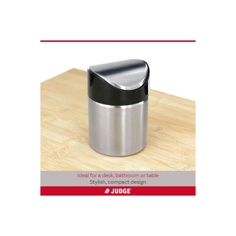 Kitchen Mini Worktop Bin Stainless Steel 300ml Compact Swing Lid Rubbish Bin Silver