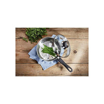 Judge Vista Draining Saucepan 16cm 1.5L Stainless Steel Non-Stick Pan with Vented Glass Lid
