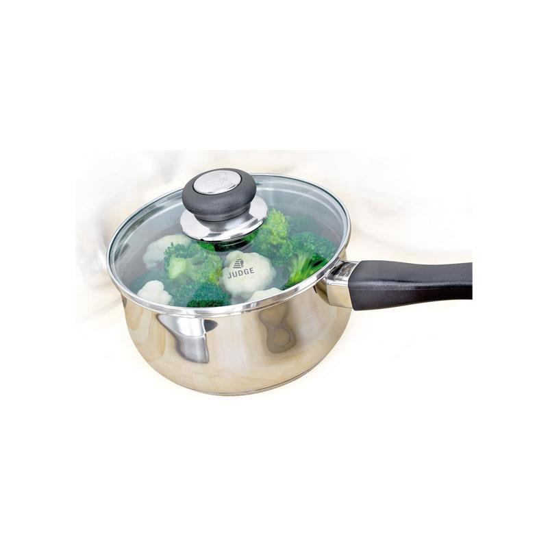 Judge Vista Stainless Steel Saucepan Set 14cm 16cm 18cm 3 Piece with Glass Lids Induction Compatible