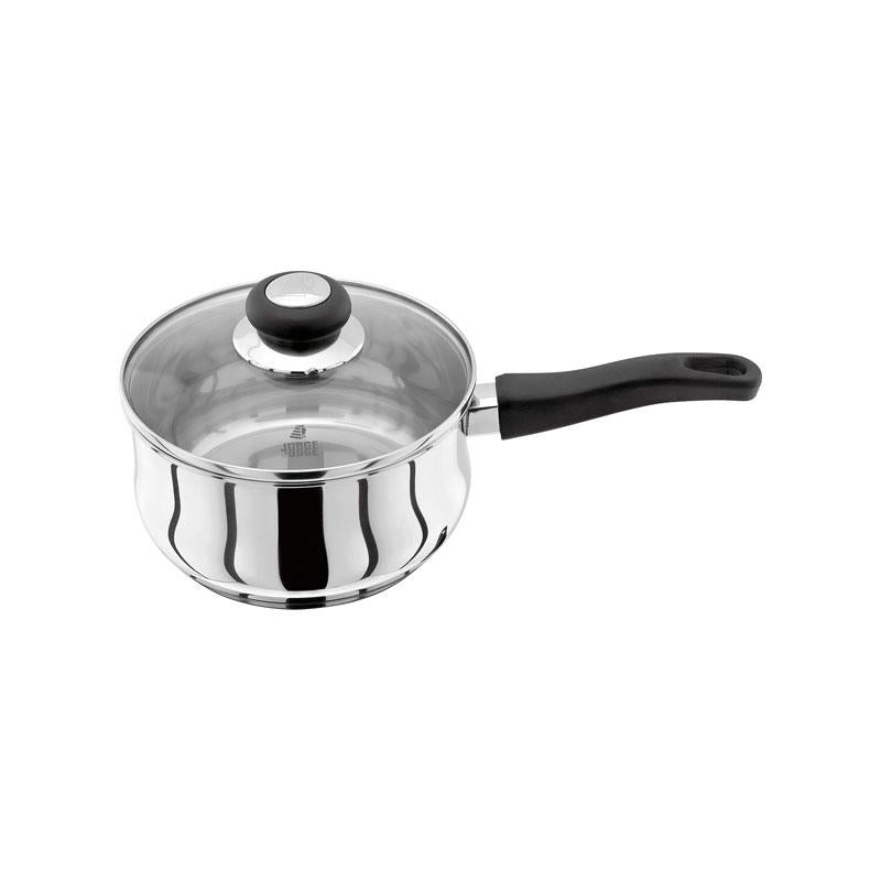 Judge Vista Stainless Steel Saucepan Set 14cm 16cm 18cm 3 Piece with Glass Lids Induction Compatible