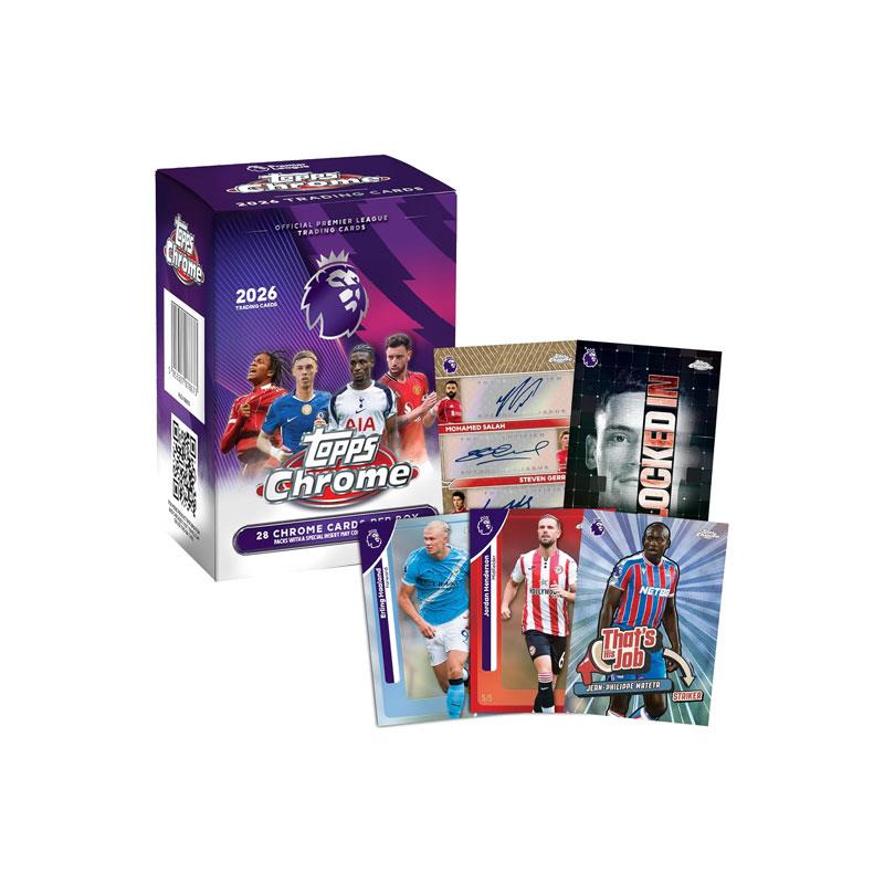Topps Chrome 2026 Premier League Soccer Trading Cards Value Box – 28 Cards Exclusive Parallels & Inserts