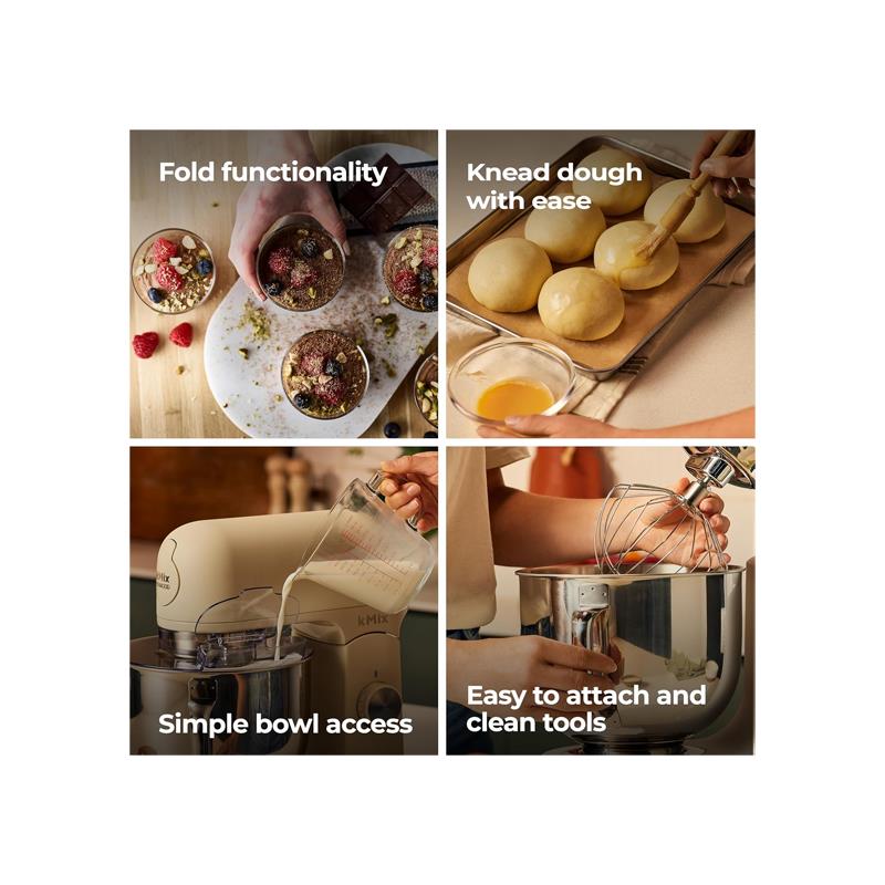 Kenwood kMix Calm Stand Mixer 1000W 5 Litre Stainless Steel Bowl Variable Speed Control 3-Piece Patisserie Set And Splash Guard Cream - KMX751ACR