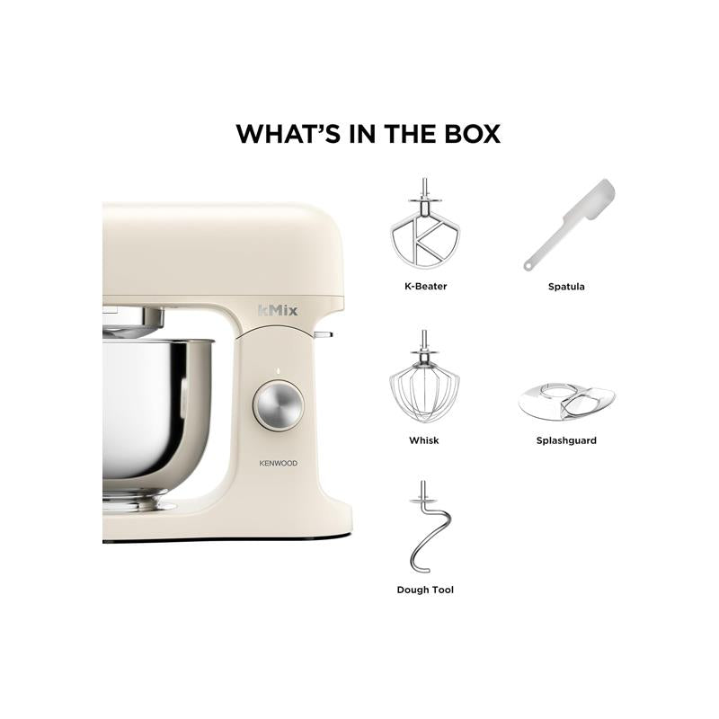 Kenwood kMix Calm Stand Mixer 1000W 5 Litre Stainless Steel Bowl Variable Speed Control 3-Piece Patisserie Set And Splash Guard Cream - KMX751ACR