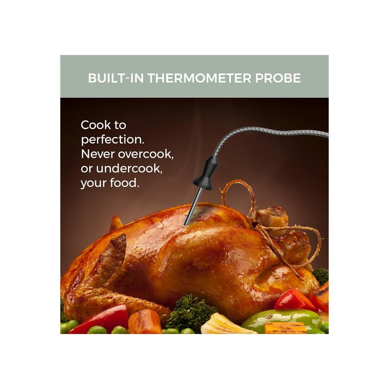 Cello Single Basket Digital Air Fryer With In-Built ProChef Food Thermometer 8 Presets Grill Roast Bake Non-Stick Touch Control Recipes Included White