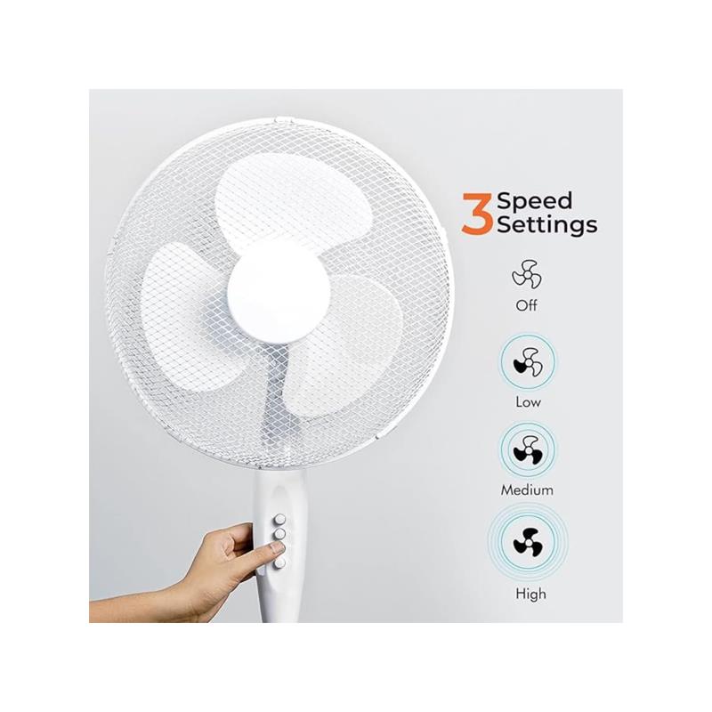 Cooltone 16 Inch Pedestal Fan 3 Speed Control White