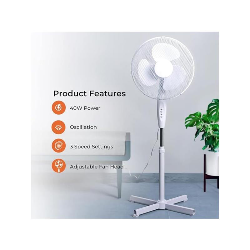 Cooltone 16 Inch Pedestal Fan 3 Speed Control White