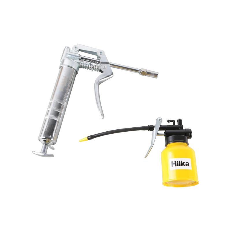 Hilka Tools Mini Grease Gun And Oil Can Set Silver