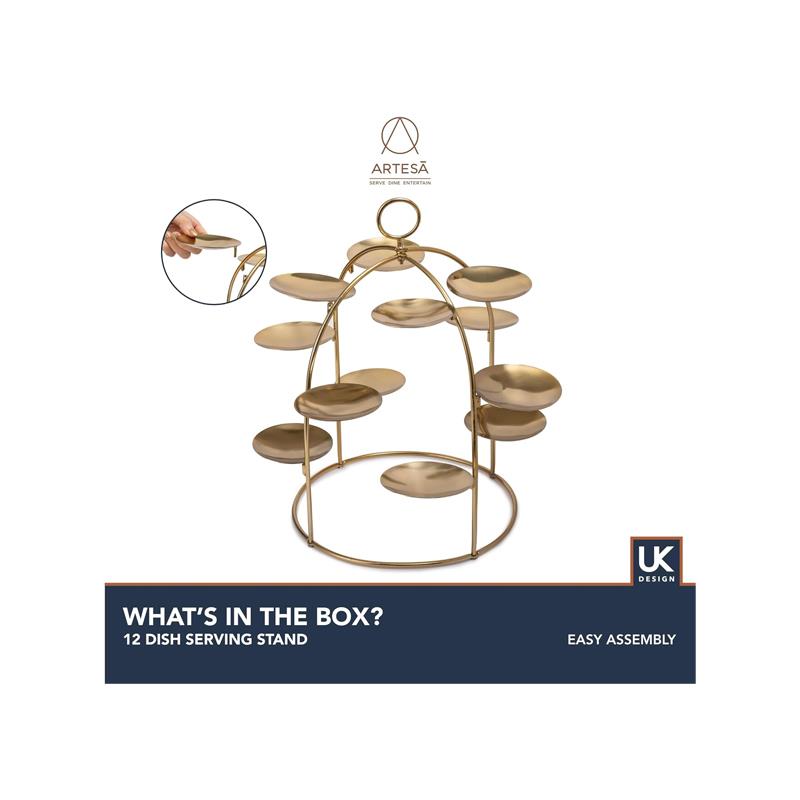 Artesa Brass Canape Serving Tree Serving Stand With Removable Metal Trays For Appetisers Nibbles And Dinner Parties Gold