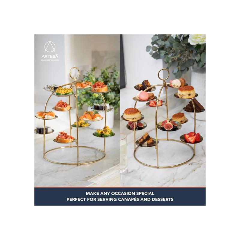 Artesa Brass Canape Serving Tree Serving Stand With Removable Metal Trays For Appetisers Nibbles And Dinner Parties Gold