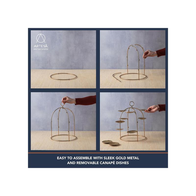 Artesa Brass Canape Serving Tree Serving Stand With Removable Metal Trays For Appetisers Nibbles And Dinner Parties Gold